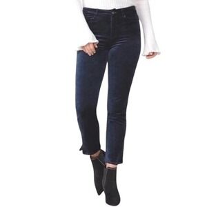Paige Cindy Deep Navy Velvet Pants‎ High Rise Straight Leg Stretch Party Size 32